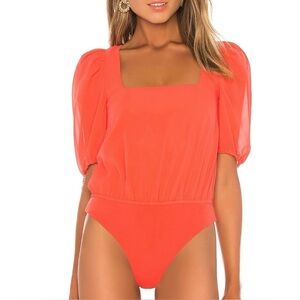 Lovers + Friends Coral Puff Sleeve Open Back Bodysuit Size S